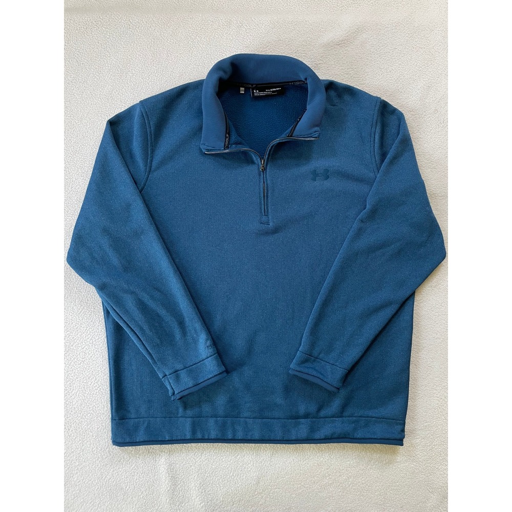 Under Armour Mens 2XL Pullover Blue Golf 1/4 Zip Textured Knit Loose Fit